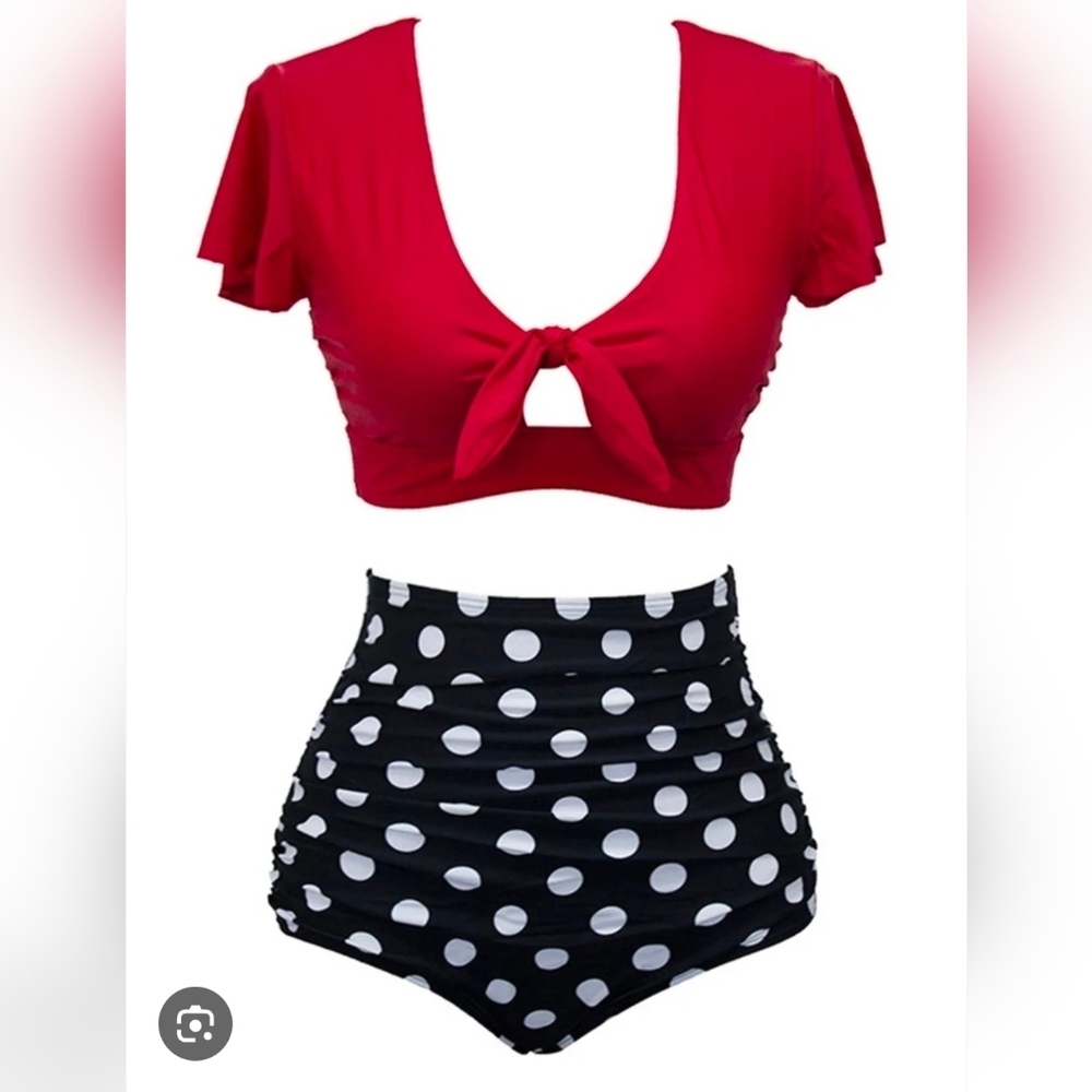 COCOSHIP Black and White Polka Dot Bikini
